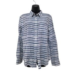 J Crew perfect‎ Shirt Blue White Stripe Button Down Shirt Women's Medium